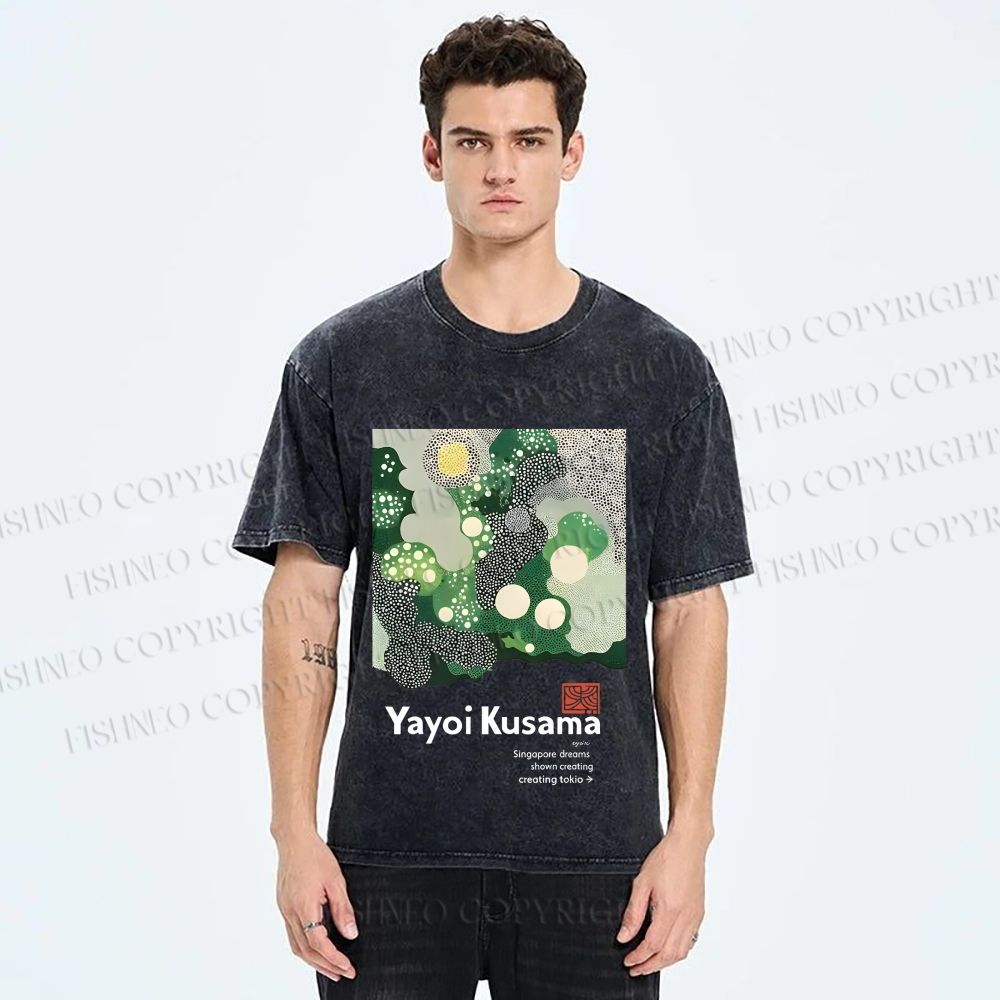 Unisex Yayoi Kusama Polka Dots Printed Washed Tee