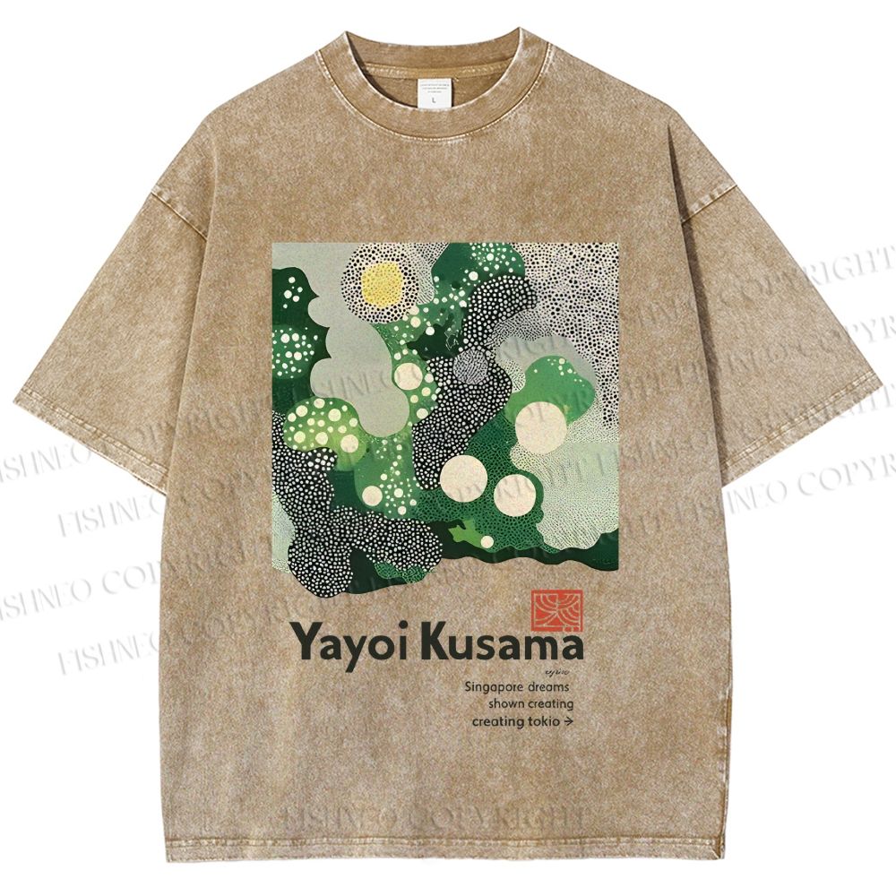 Unisex Yayoi Kusama Polka Dots Printed Washed Tee
