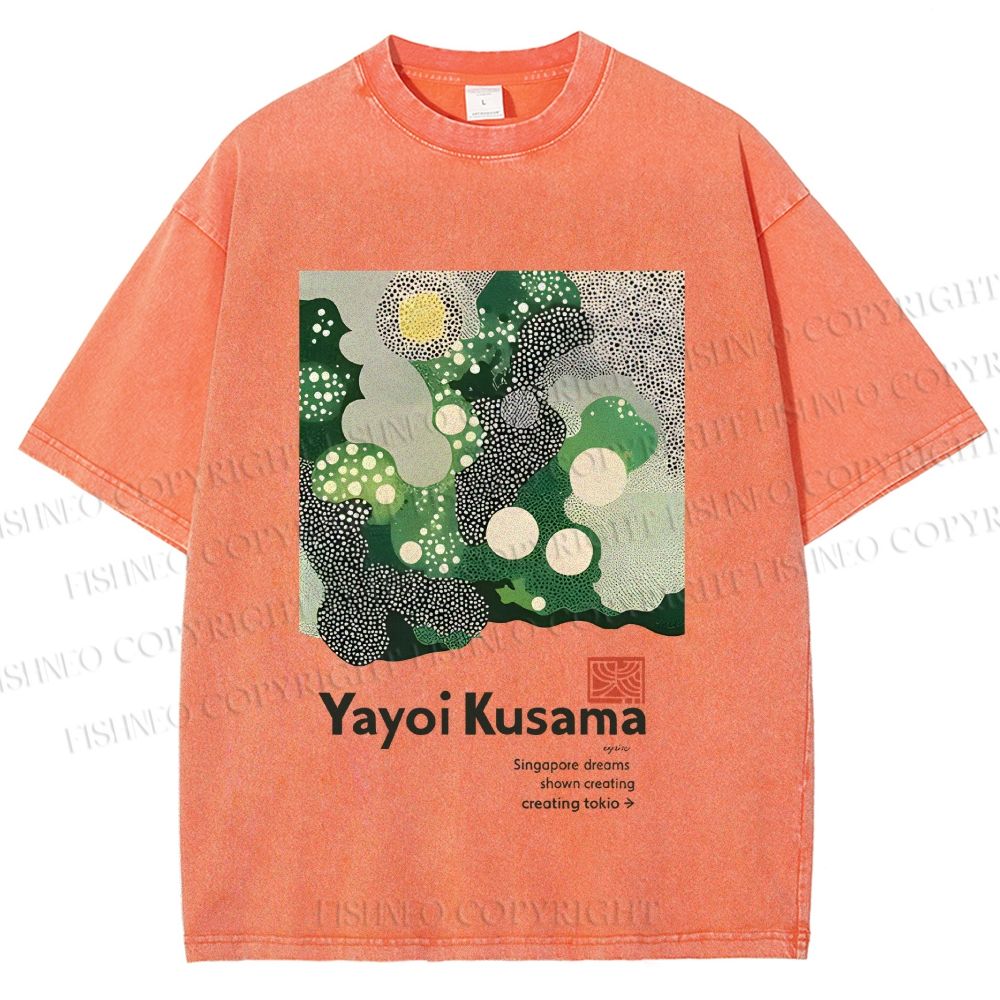 Unisex Yayoi Kusama Polka Dots Printed Washed Tee