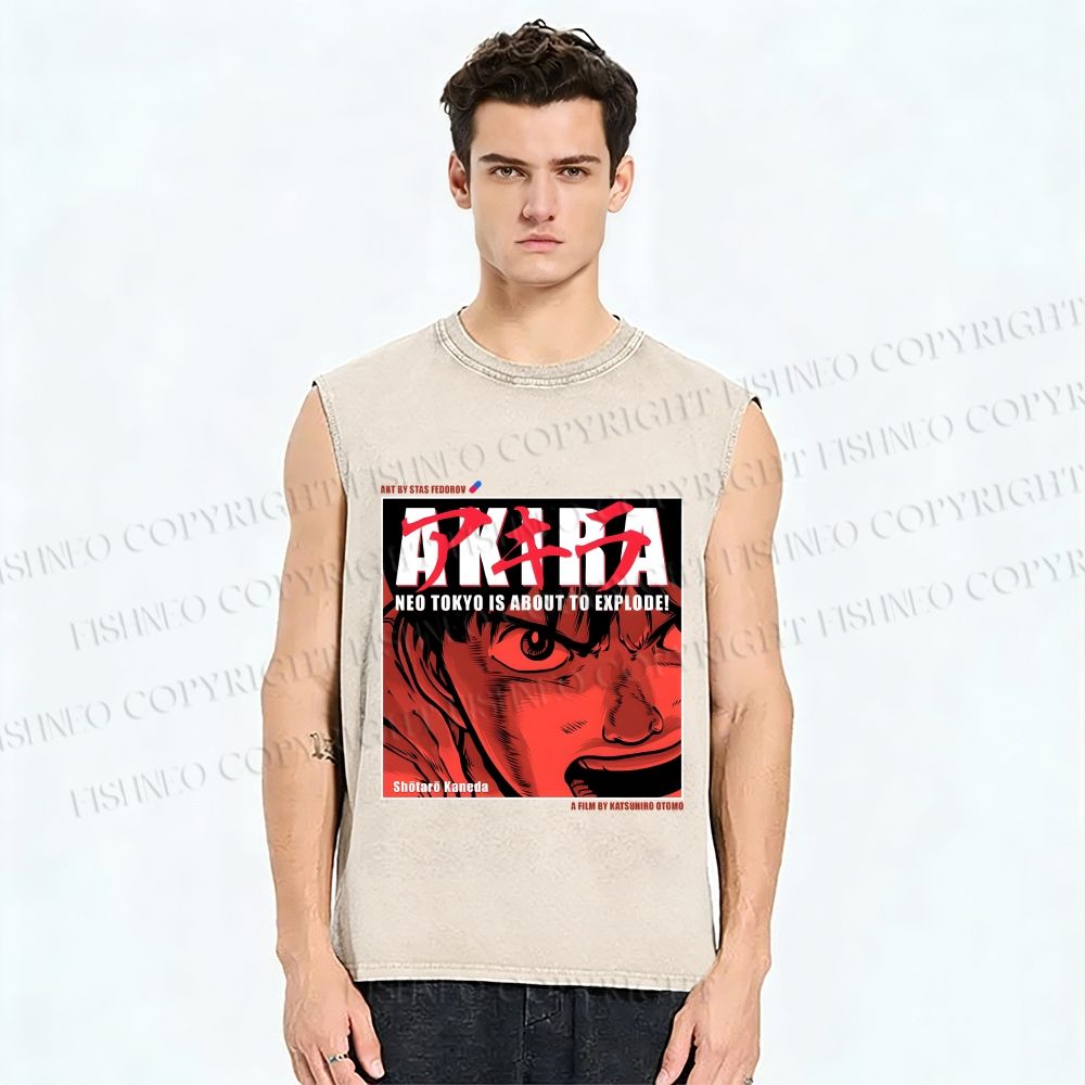 Unisex Akira Printed Washed Tank Top