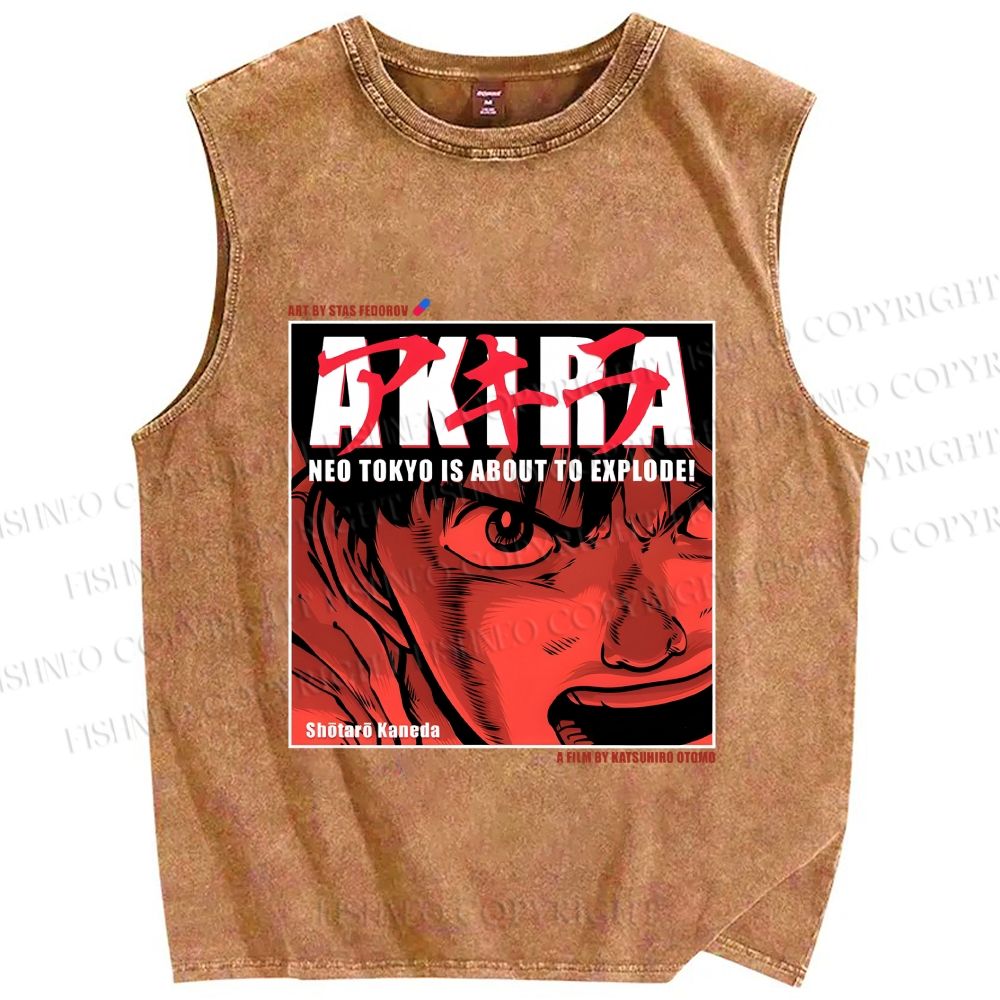 Unisex Akira Printed Washed Tank Top