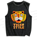 Unisex Silly Tiger Style Printed Washed Tank Top