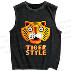 Unisex Silly Tiger Style Printed Washed Tank Top