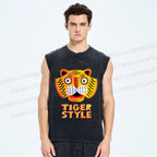 Unisex Silly Tiger Style Printed Washed Tank Top