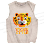 Unisex Silly Tiger Style Printed Washed Tank Top
