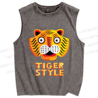 Unisex Silly Tiger Style Printed Washed Tank Top