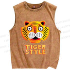 Unisex Silly Tiger Style Printed Washed Tank Top