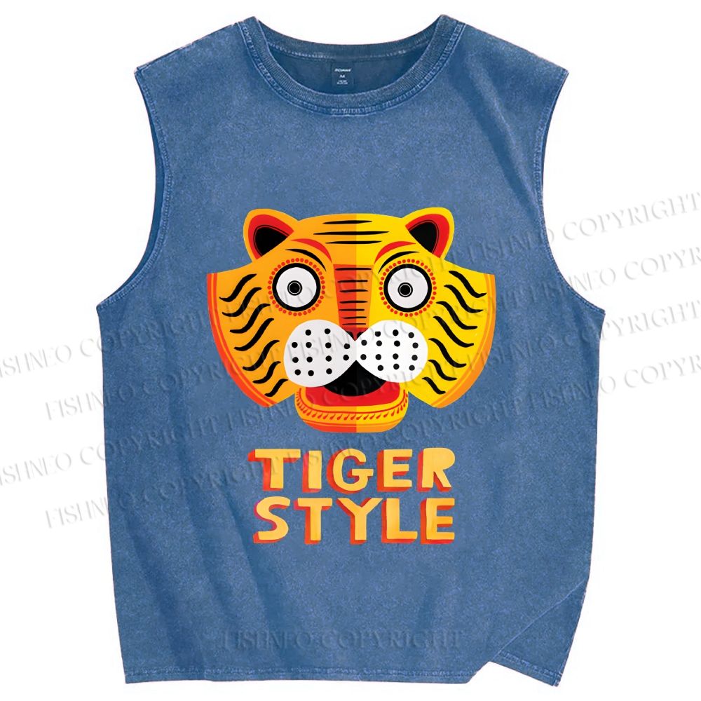 Unisex Silly Tiger Style Printed Washed Tank Top