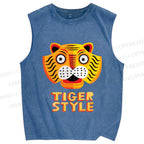 Unisex Silly Tiger Style Printed Washed Tank Top