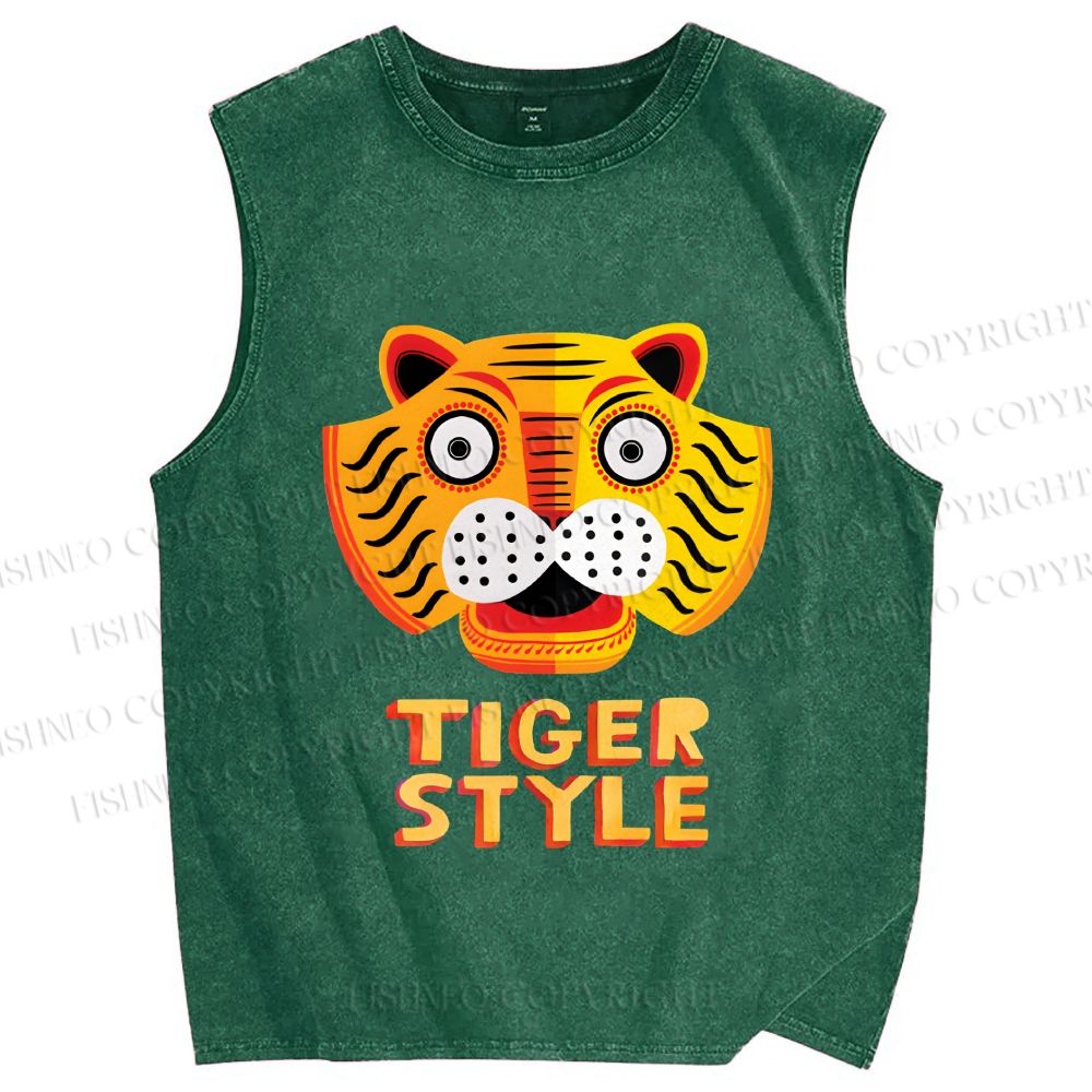 Unisex Silly Tiger Style Printed Washed Tank Top
