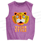 Unisex Silly Tiger Style Printed Washed Tank Top