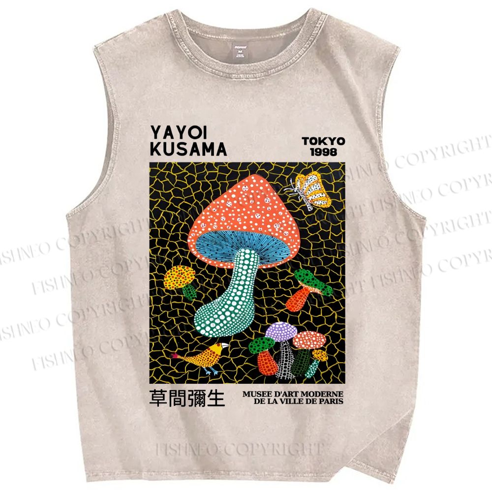 Unisex Yayoi Kusama Mushroom Printed Washed Tank Top