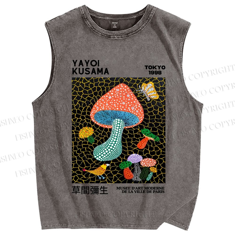 Unisex Yayoi Kusama Mushroom Printed Washed Tank Top