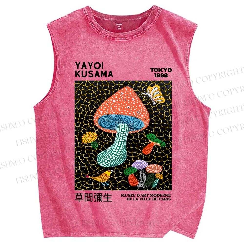 Unisex Yayoi Kusama Mushroom Printed Washed Tank Top
