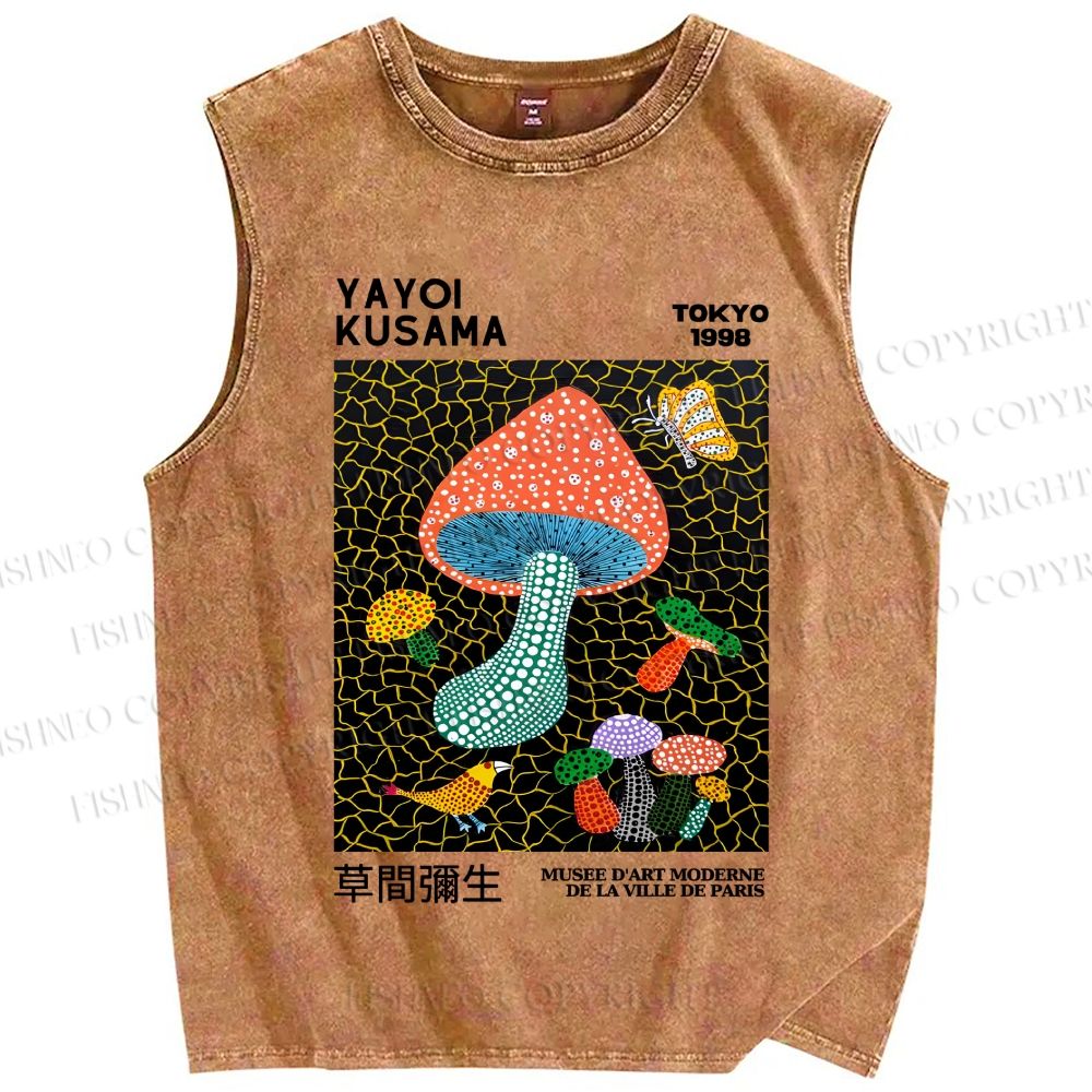 Unisex Yayoi Kusama Mushroom Printed Washed Tank Top