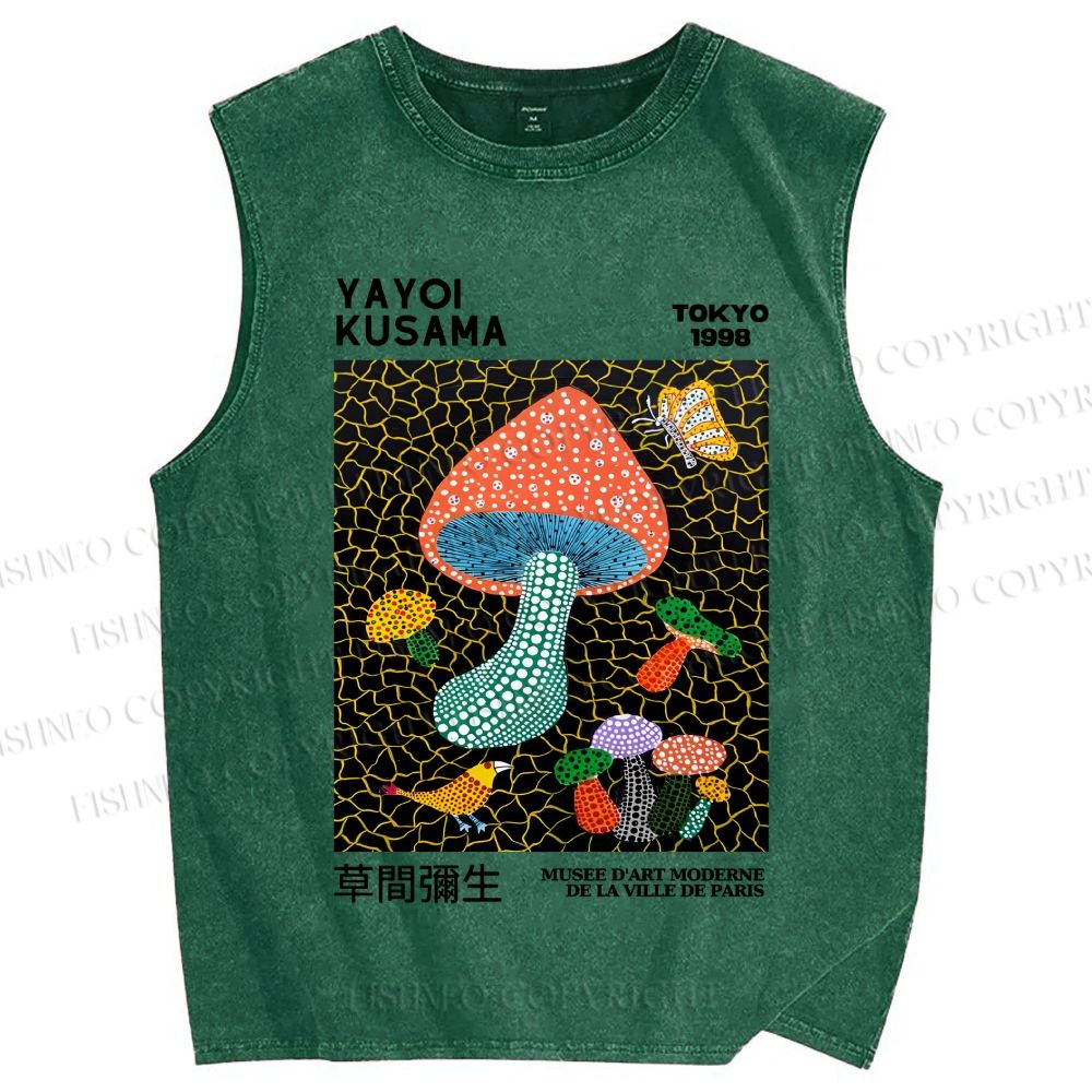 Unisex Yayoi Kusama Mushroom Printed Washed Tank Top