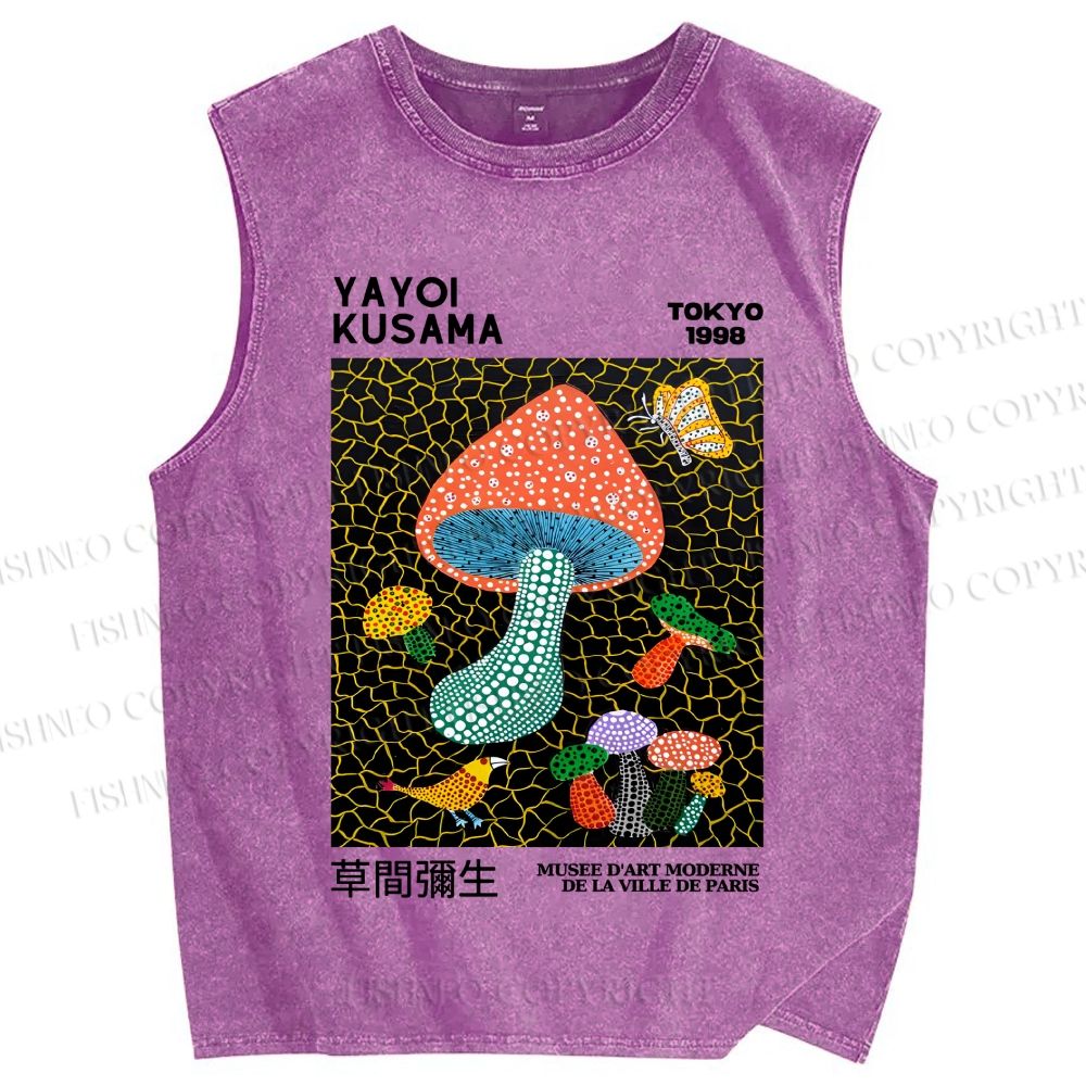 Unisex Yayoi Kusama Mushroom Printed Washed Tank Top