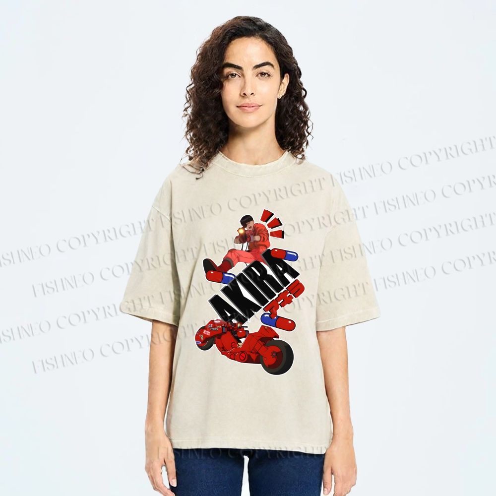 Unisex Akira Printed Washed Tee