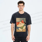 Unisex Japanese Vintage Cat Printed Washed Tee