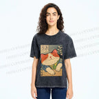 Unisex Japanese Vintage Cat Printed Washed Tee