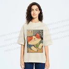Unisex Japanese Vintage Cat Printed Washed Tee