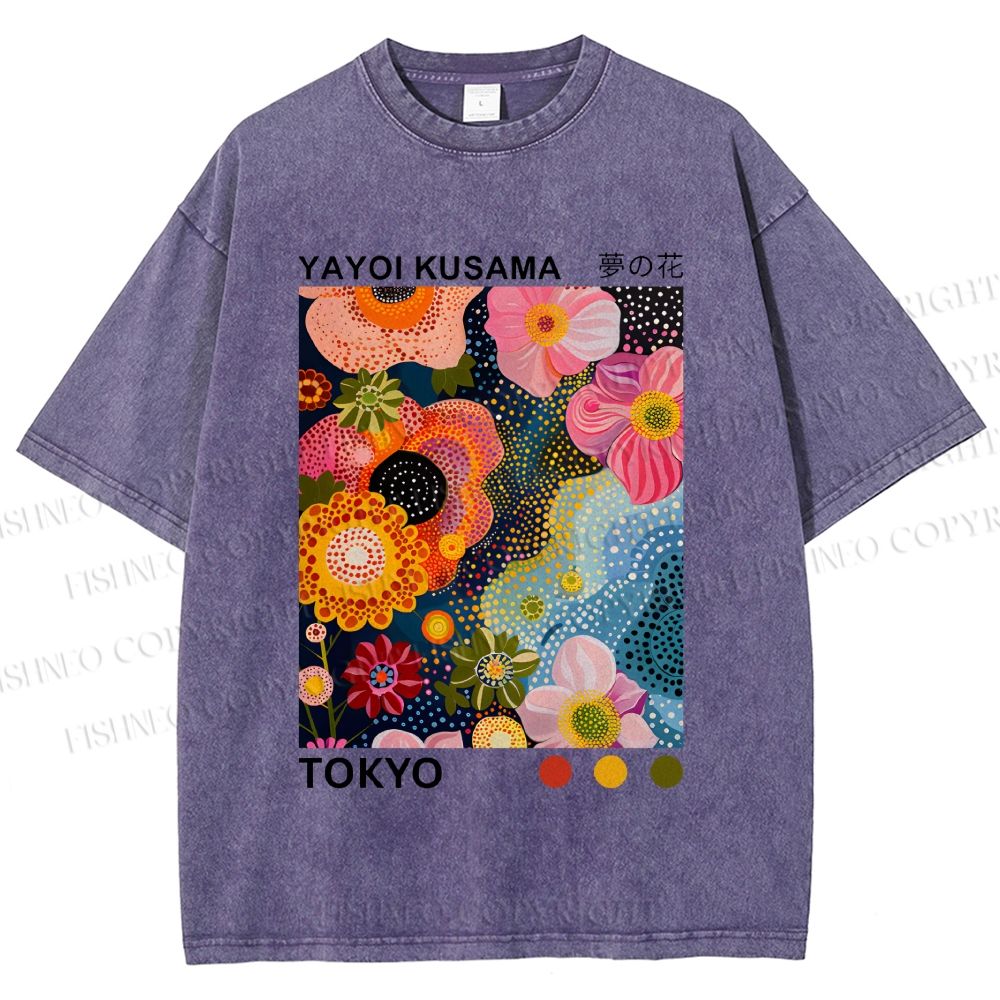 Unisex Yayoi Kusama Flower Near Pool Printed Washed Tee
