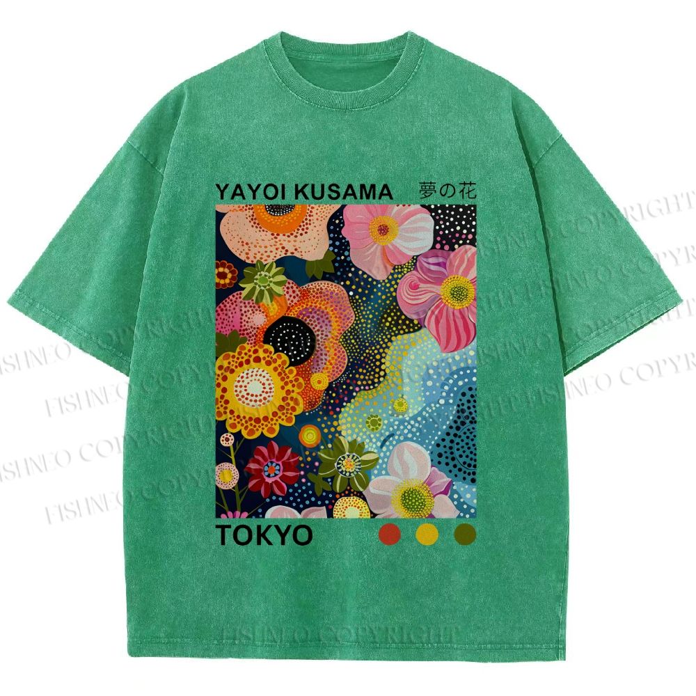 Unisex Yayoi Kusama Flower Near Pool Printed Washed Tee