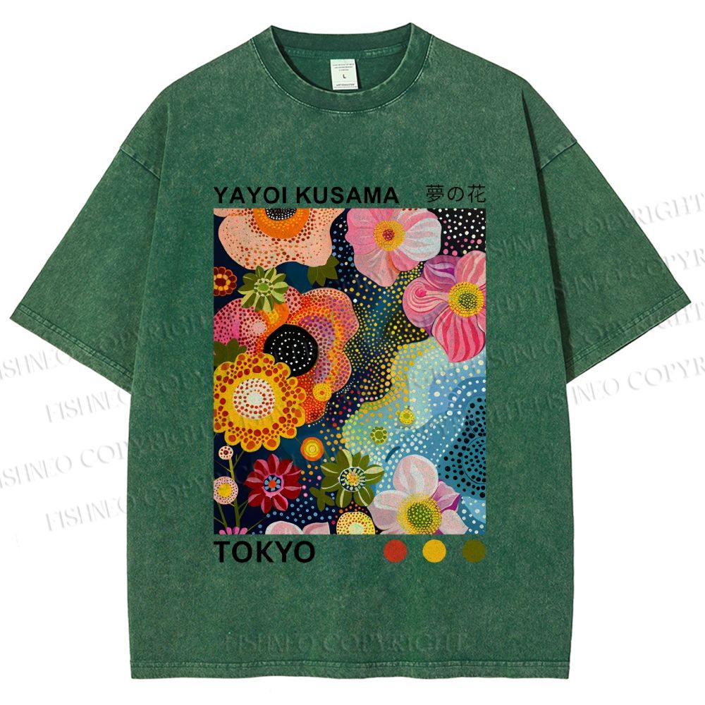 Unisex Yayoi Kusama Flower Near Pool Printed Washed Tee