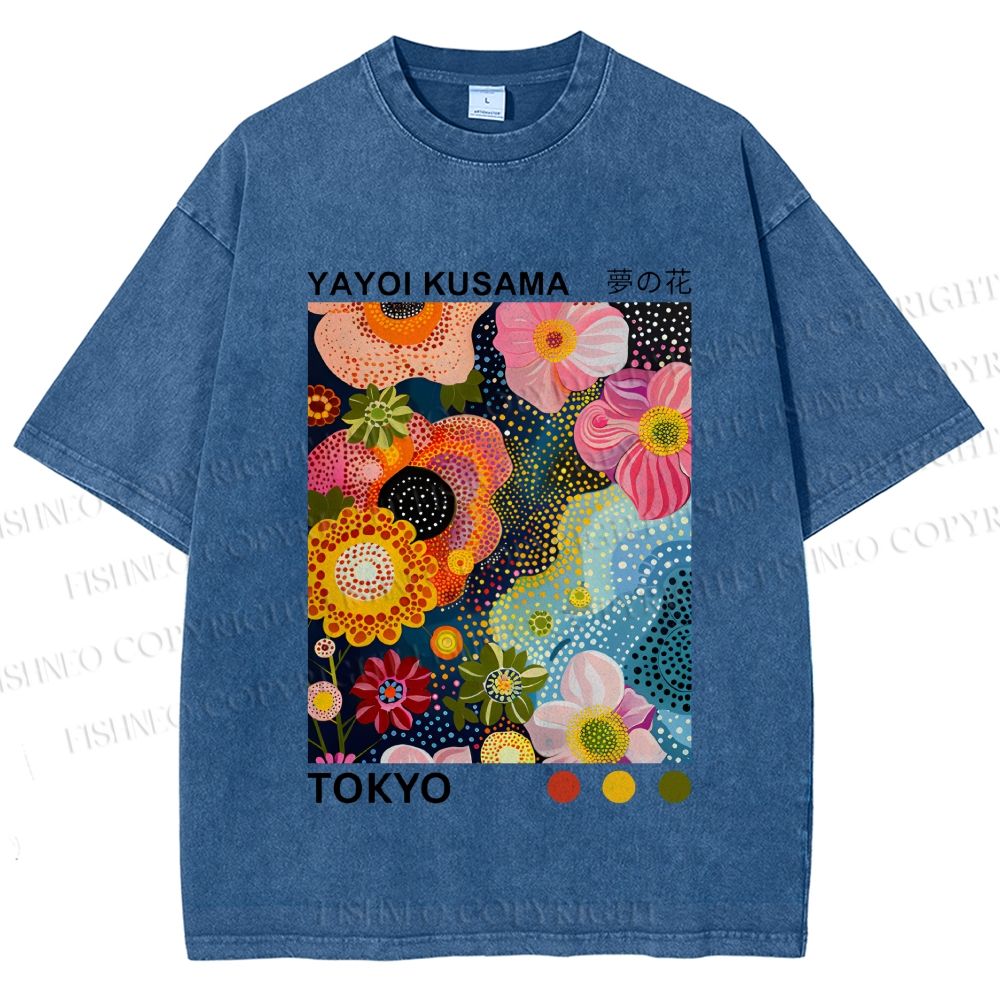 Unisex Yayoi Kusama Flower Near Pool Printed Washed Tee