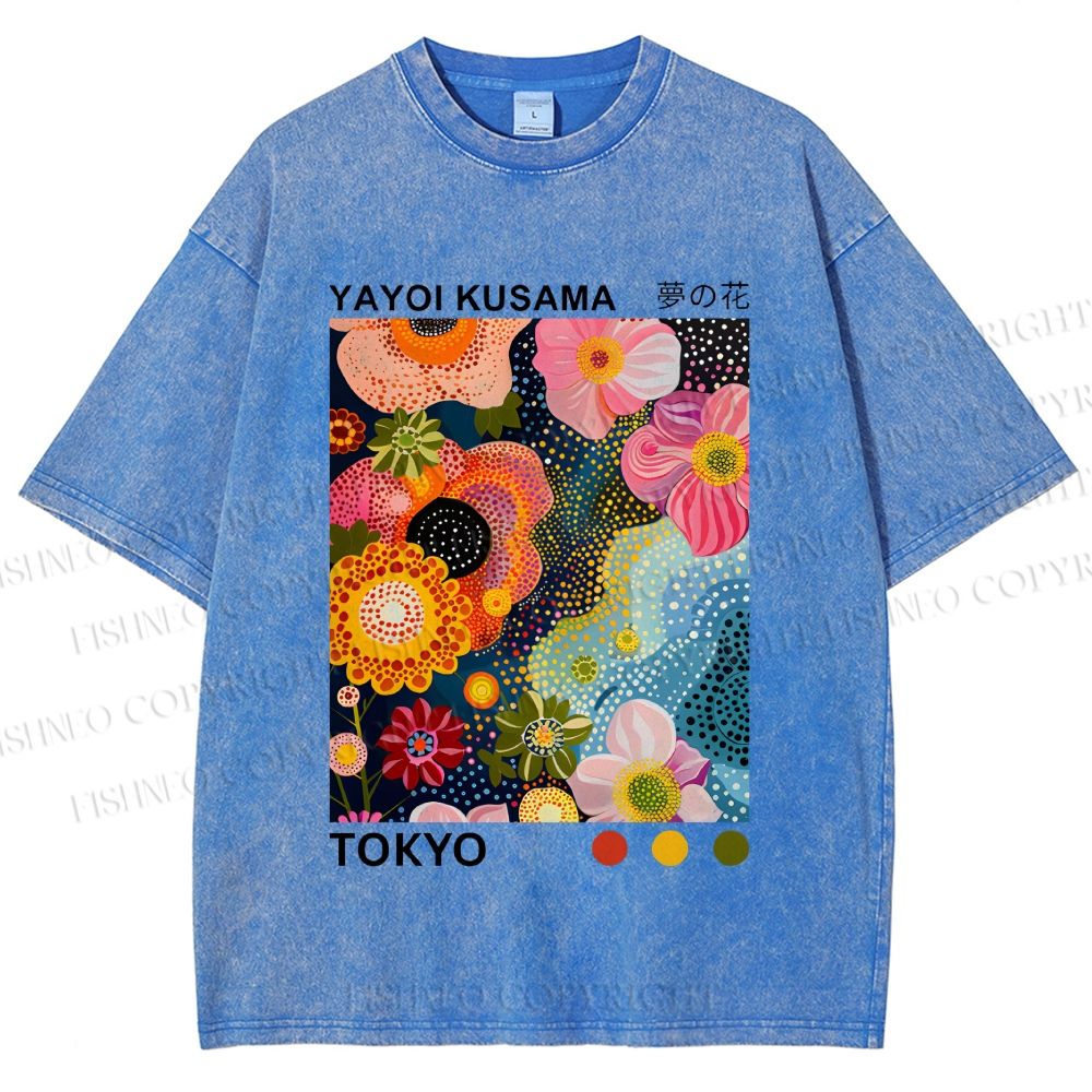 Unisex Yayoi Kusama Flower Near Pool Printed Washed Tee