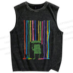 Unisex Frog Under The Rainbow Rain Printed Washed Tank Top