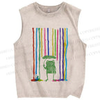 Unisex Frog Under The Rainbow Rain Printed Washed Tank Top