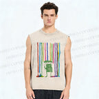 Unisex Frog Under The Rainbow Rain Printed Washed Tank Top