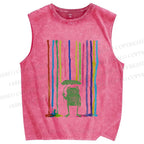 Unisex Frog Under The Rainbow Rain Printed Washed Tank Top