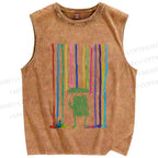 Unisex Frog Under The Rainbow Rain Printed Washed Tank Top