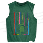 Unisex Frog Under The Rainbow Rain Printed Washed Tank Top