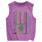 Unisex Frog Under The Rainbow Rain Printed Washed Tank Top