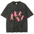Unisex Dancing Party Kittens Printed Washed Tee