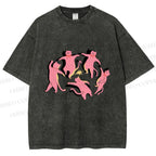 Unisex Dancing Party Kittens Printed Washed Tee