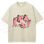Unisex Dancing Party Kittens Printed Washed Tee