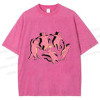 Unisex Dancing Party Kittens Printed Washed Tee