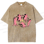 Unisex Dancing Party Kittens Printed Washed Tee