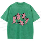 Unisex Dancing Party Kittens Printed Washed Tee