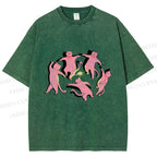 Unisex Dancing Party Kittens Printed Washed Tee