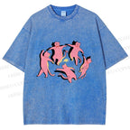 Unisex Dancing Party Kittens Printed Washed Tee