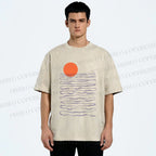 Unisex Sea Wave Sunset Printed Washed Tee