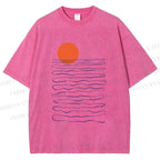 Unisex Sea Wave Sunset Printed Washed Tee