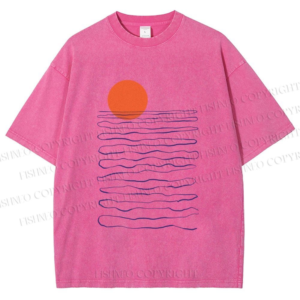 Unisex Sea Wave Sunset Printed Washed Tee