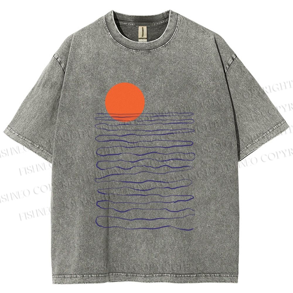 Unisex Sea Wave Sunset Printed Washed Tee