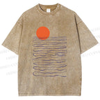 Unisex Sea Wave Sunset Printed Washed Tee